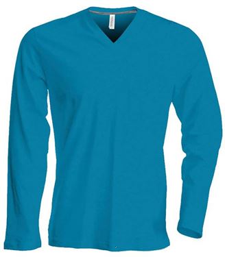 Picture of Heren T-Shirt Lange Mouw V-Hals Tropical Blue