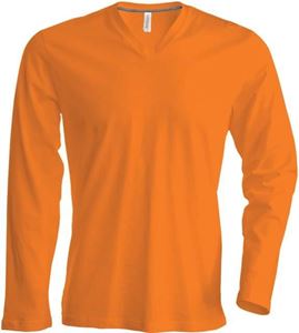Oranje T-shirt V-hals lange mouw